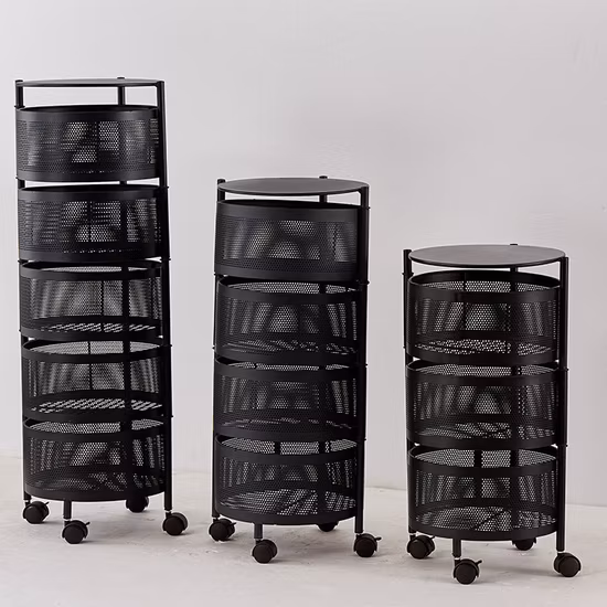 Round Rotating Multi-Layer Kitchen Storage Shelf Household Trolley Cart