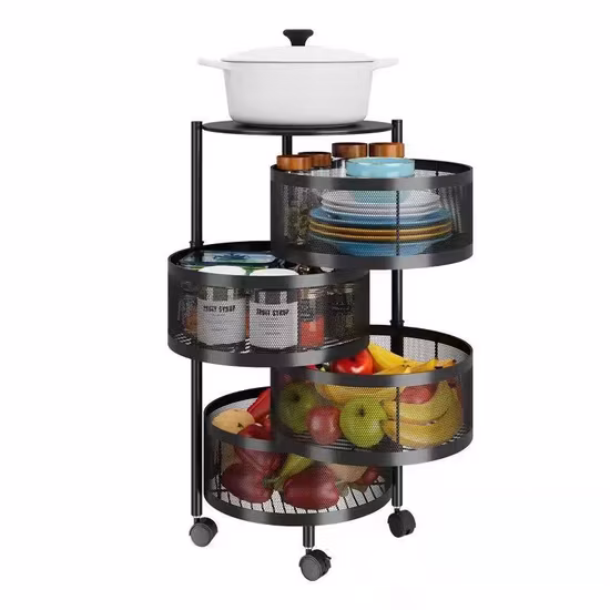 Round Rotating Multi-Layer Kitchen Storage Shelf Household Trolley Cart