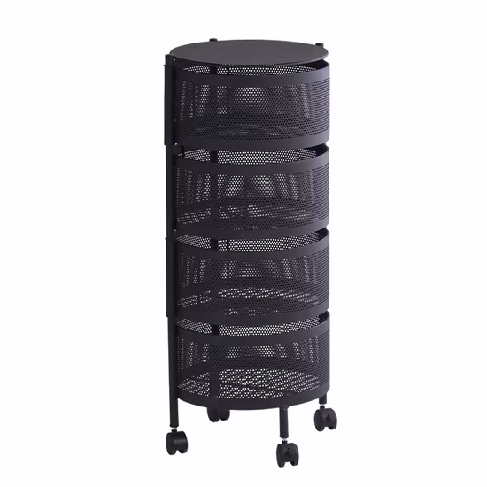 Round Rotating Multi-Layer Kitchen Storage Shelf Household Trolley Cart