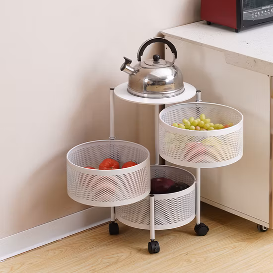 Round Rotating Multi-Layer Kitchen Storage Shelf Household Trolley Cart
