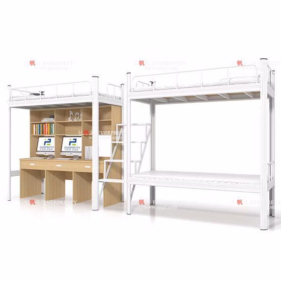 Appartement d'école et de travail Dortoir Simple Double Triple King Queen Size Fer Acier Bois Cadre Métallique Adulte Decker Loft Lit Superposé avec Bureau et Rangement